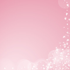 Falling hearts valentine background. Abstract right bottom corner on pink background. Falling hearts valentines day fetching design. Vector illustration.