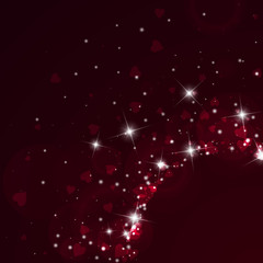 Falling hearts valentine background. Radiant right bottom corner on wine red background. Falling hearts valentines day eminent design. Vector illustration.
