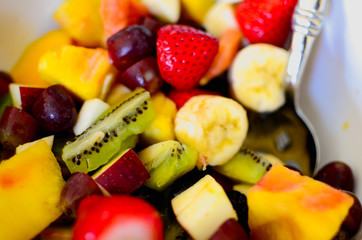 Fruit salad with banana strawberry and kiwi