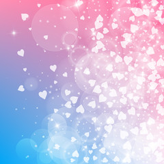 Falling hearts valentine background. Right gradient on color transition background. Falling hearts valentines day fantastic design. Vector illustration.