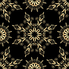 Beautiful floral background with golden pattern seamless