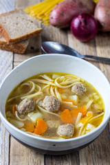 Soup with meatballs and noodles