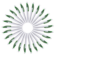 Obraz premium The texture of a set of white pens in the form of a circle. Isolated image