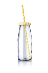 bottle with straw isolated on white