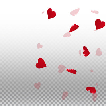 3d hearts valentine background. Right gradient on transparent grid light background. 3d hearts valentines day majestic design. Vector illustration.
