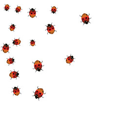 Delicate background with ladybugs. Trendy template for a postcard, stamp, banner or poster. Cute Ladybugs on a white background. Vector