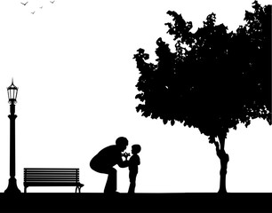 The grandchild brings a grandmother of flowers bouquet, one in the series of similar images silhouette