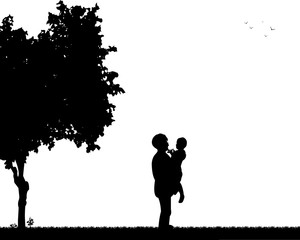 The grandchild give away a grandmother of flowers bouquet, one in the series of similar images silhouette