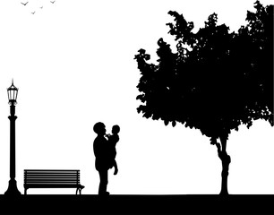 The grandchild give away a grandmother of flowers bouquet, one in the series of similar images silhouette