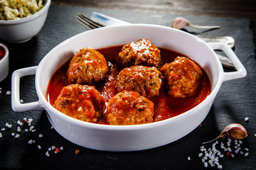 Roasted meatballs and vegetables