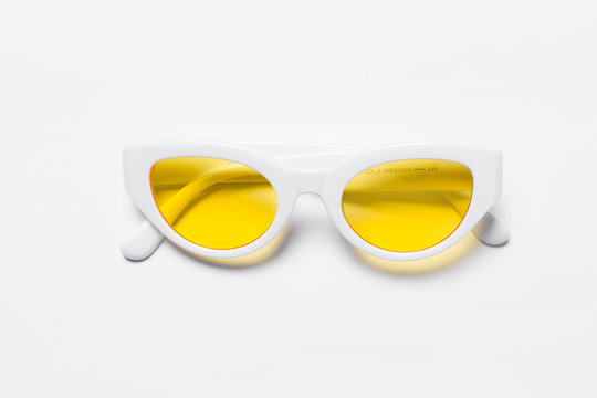Beautiful and fashionable glasses with transparent glasses on a white background