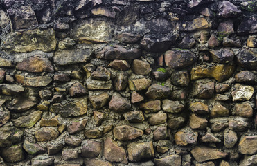 The pattern of the old stone that was built with cement wall for the wall, for background or texture