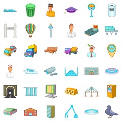 Metropolitan icons set, cartoon style