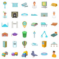 Urbanistic icons set, cartoon style