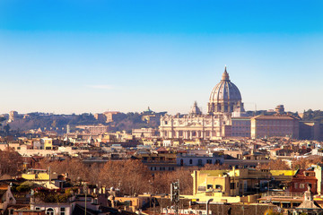 Fototapeta na wymiar Aerial view of the Rome Italy. Beautiful cityscape view of Rome skyline from hilltop.