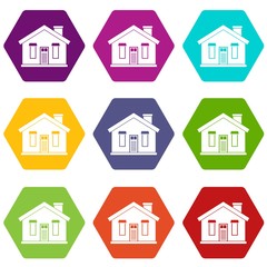 House icon set color hexahedron