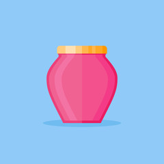 Jar of jam isolated on blue background. Flat style icon. Vector illustration.