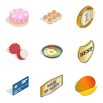 Suppertime icons set, isometric style
