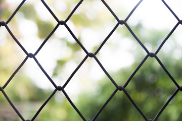 Steel wire mesh fence on a blurred background