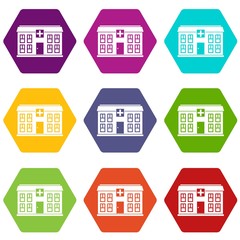 Fototapeta premium Hospital icon set color hexahedron