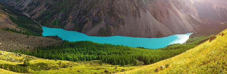 Landscape with the Incredible Blue Shavla Lake in the Altai Mountains