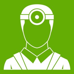 Ophthalmologist with head mirror icon green