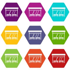 Bus stop icon set color hexahedron