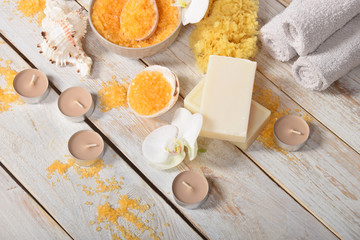 orange bath salt gray soap orchids and candles