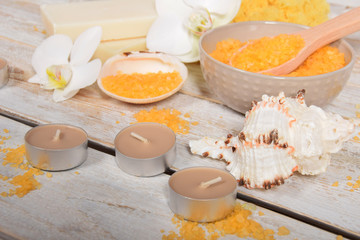 orange bath salt gray soap orchids and candles