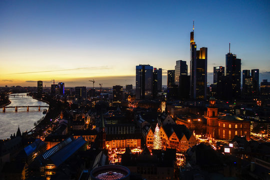 Frankfurt sunset and christmas market