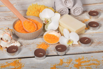 orange bath salt gray soap orchids and candles
