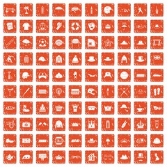 100 hat icons set grunge orange