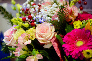 Set of different flowers. Bouquet for loved ones on a festive day. 