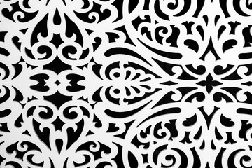 Carved relief white ornament. Ornate decorative detail in the design. Patterned contrast panel.