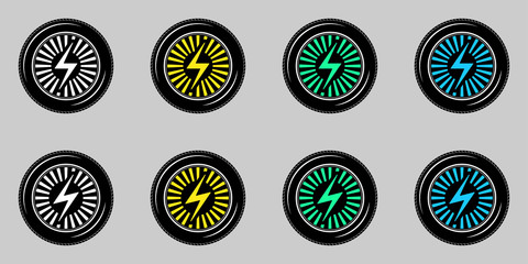 Black Wheel with Electric Sign. Vector