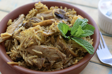 Indian Delicacy Mushroom Biryani with Long grain Basmati Rice