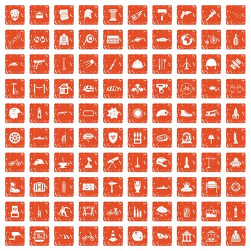 100 helmet icons set grunge orange