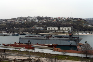 Fototapeta na wymiar Floating dock in the South Bay of Sevastopol.