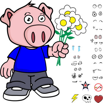 Piglet cartoon kawaii expressions pack in vector format
