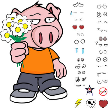 cute little kid pig expressions set in vector format very easy to edit 