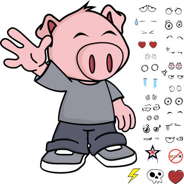 happy pig kid cartoon expressions pack in vector format