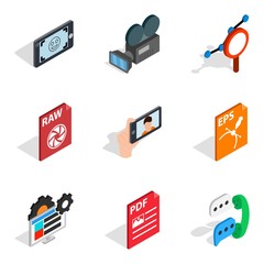 Multimedia icons set, isometric style