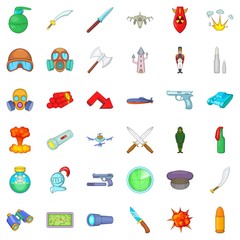 Defense icons set, cartoon style