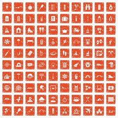 100 holidays family icons set grunge orange