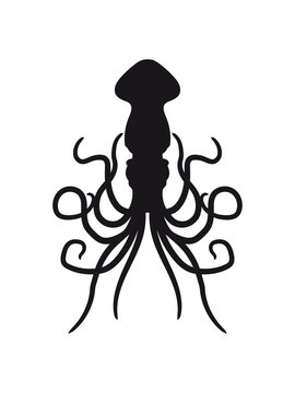 umriss schatten schwarz silhuette riesig gro&szlig; b&ouml;se gef&auml;hrlich oktopus tentakel unterwasser tintenfisch riesenkrake kraken comic cartoon design clipart