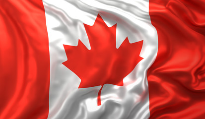 Canadian flag waving in the wind