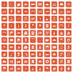 100 hotel icons set grunge orange