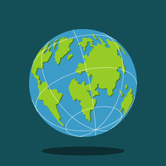 Earth globe with world map flat planet vector icon isolated on background.