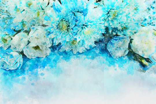 Fototapeta watercolor style and abstract image of blue flowers