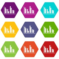 Financial analysis chart icon set color hexahedron